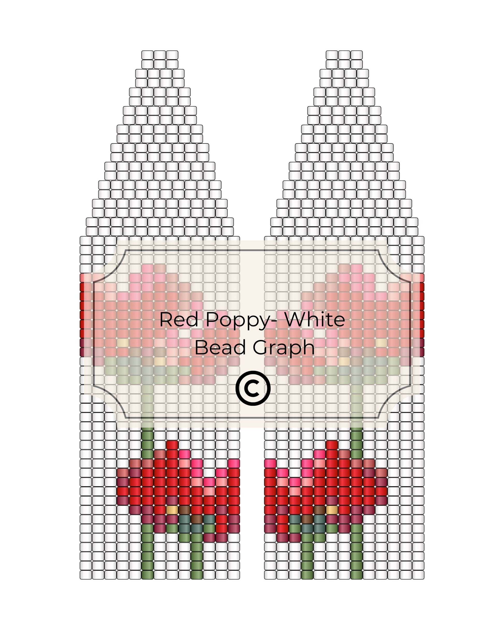 Bead pattern for red poppies on a white background