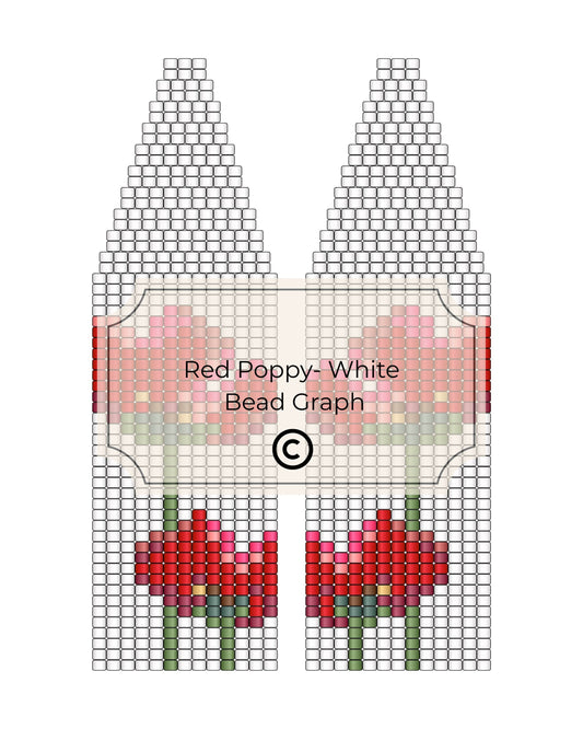 Bead pattern for red poppies on a white background
