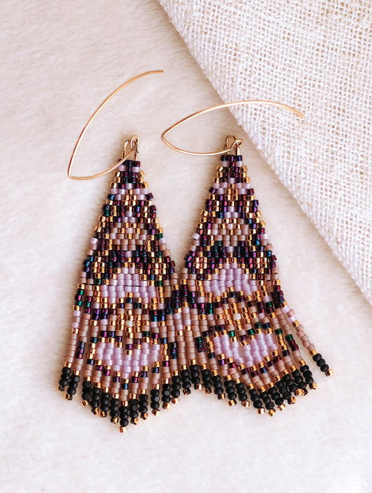 Mini Purple Heart Lace Beaded Earrings