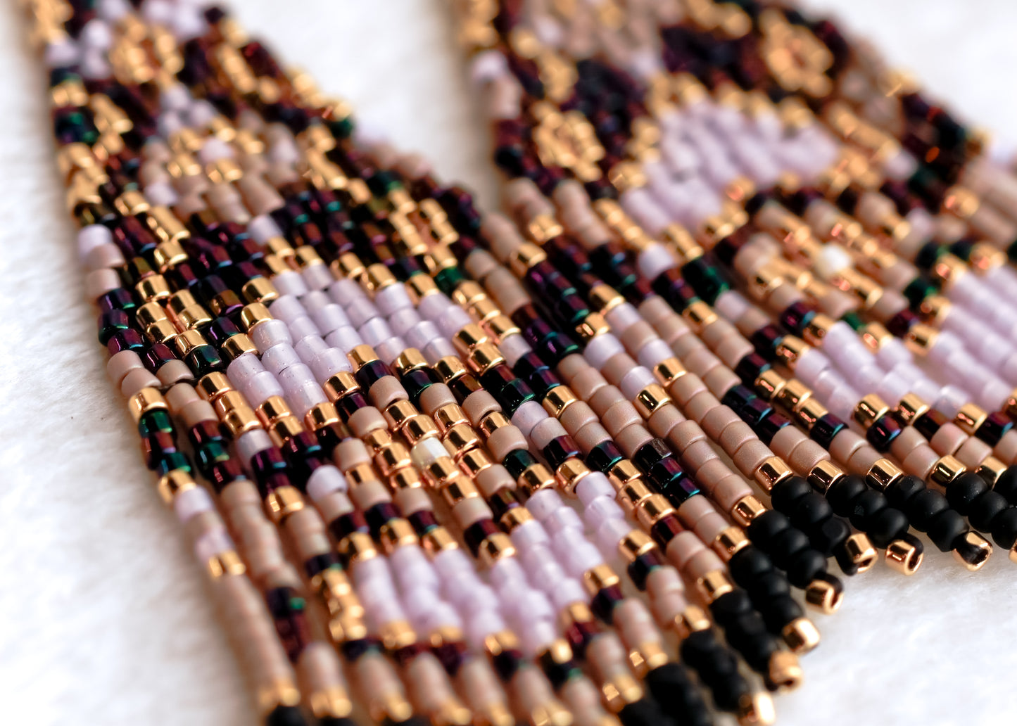 Mini Purple Heart Lace Beaded Earrings