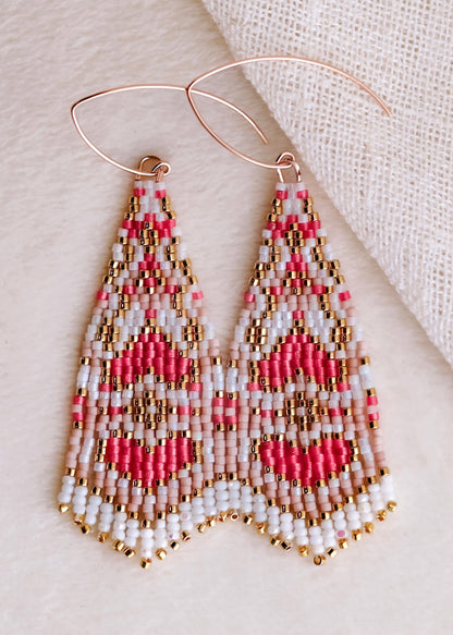Mini Pink Heart Lace Beaded Earrings