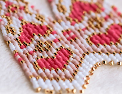 Mini Pink Heart Lace Beaded Earrings