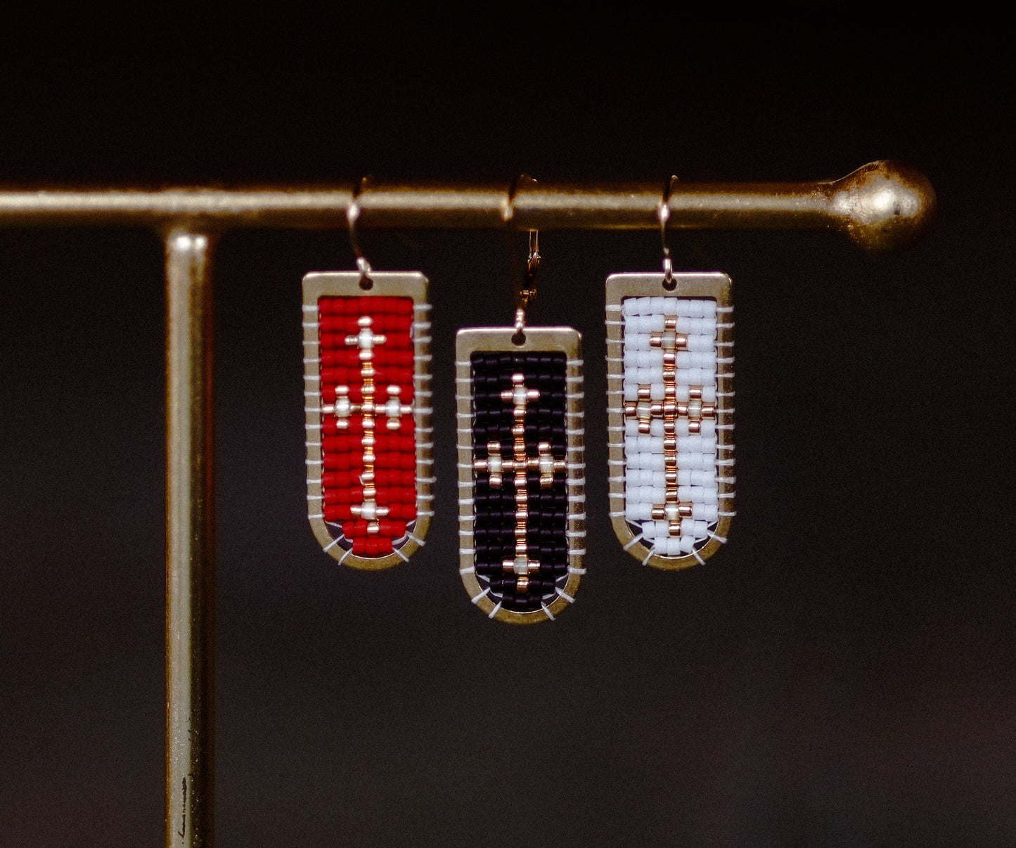 The Cross Drop Beaded Earring- Black