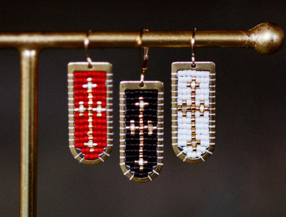 The Cross Drop Beaded Earring- Black