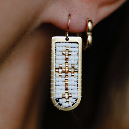 The Cross Drop Beaded Earring- Black