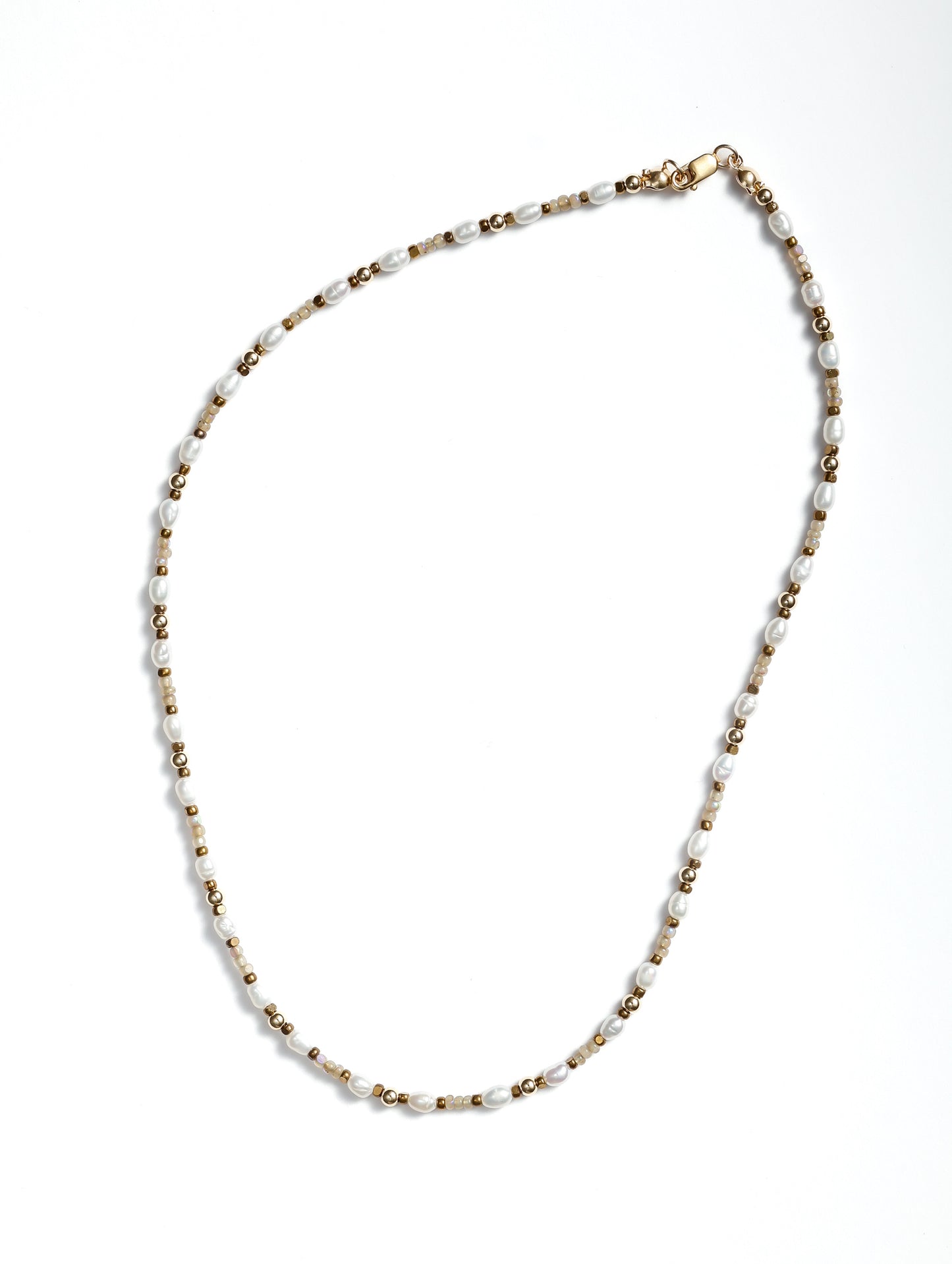 Beaded pearl and gold necklace