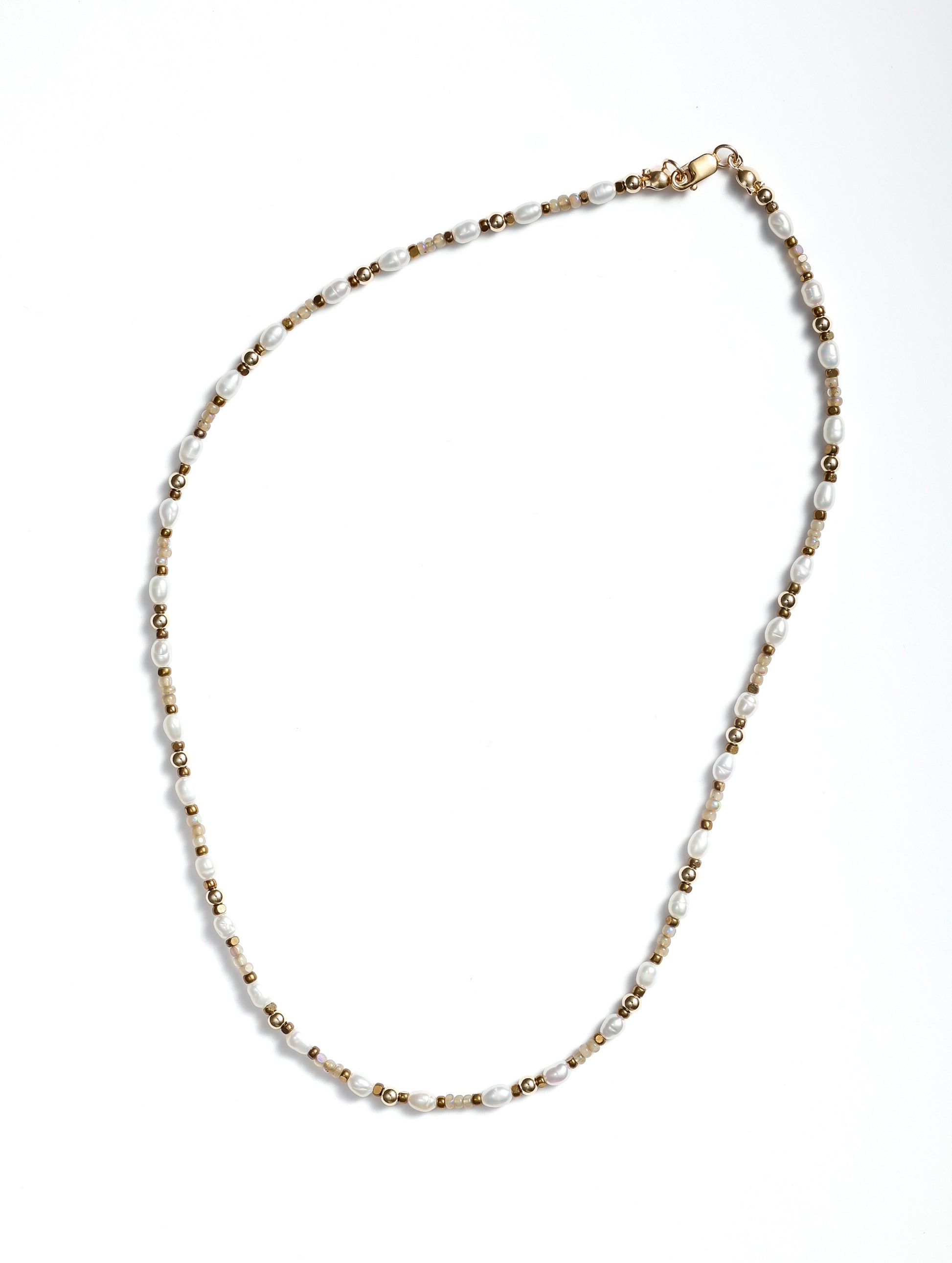 Beaded pearl and gold necklace