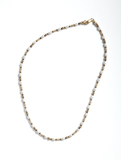 Beaded pearl and gold necklace