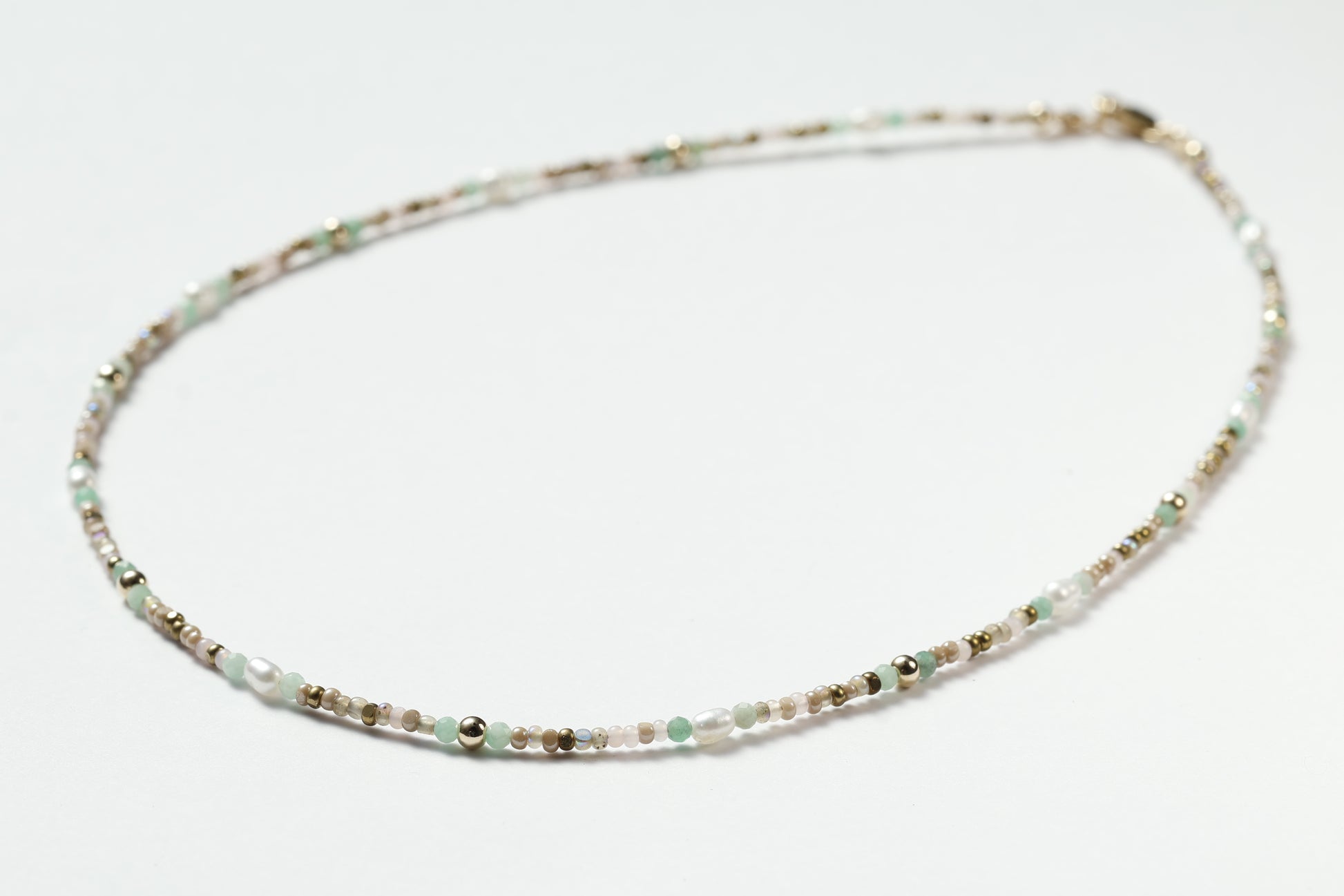 Beaded necklace on a white background