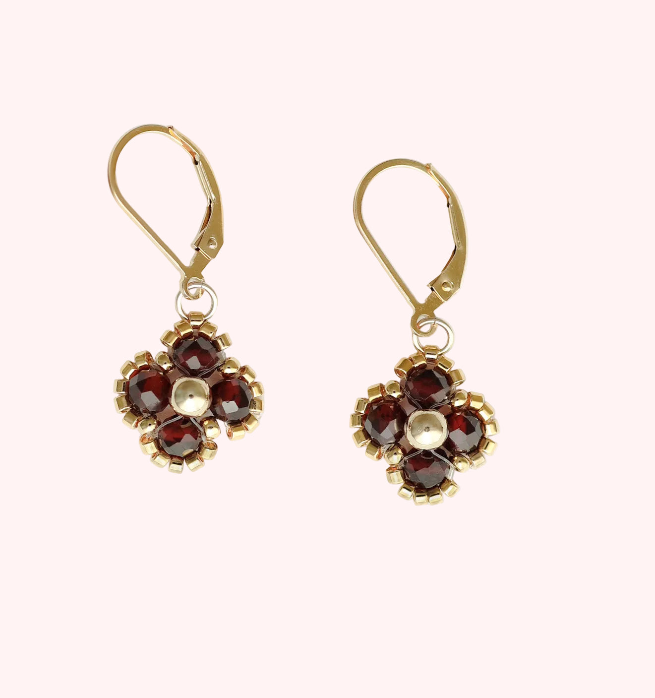 Single Beaded Clover Drop- Garnet