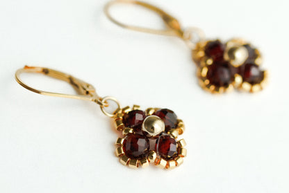 Single Beaded Clover Drop- Garnet