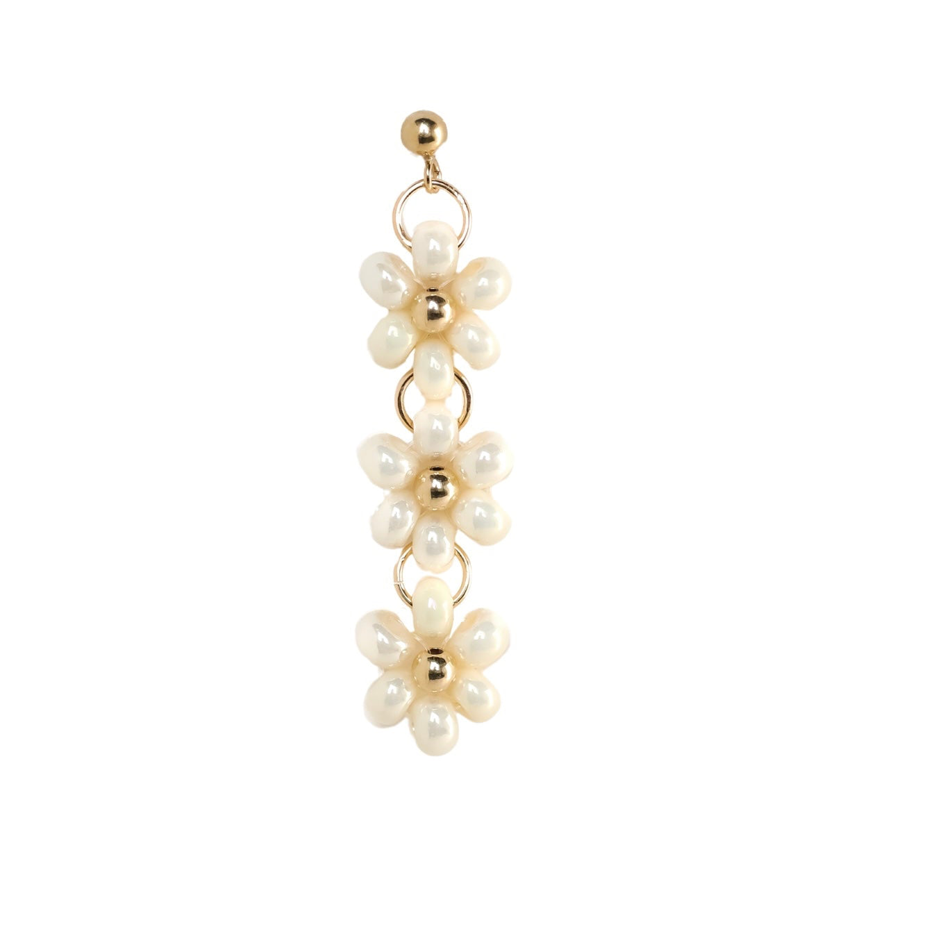 Cream Beaded Flower Charm Earrings