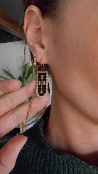 The Cross Drop Beaded Earring- Black